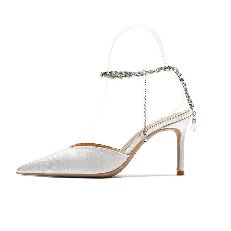 Sharp Pointed Rhinestone Chain High Heels With Fine Heels