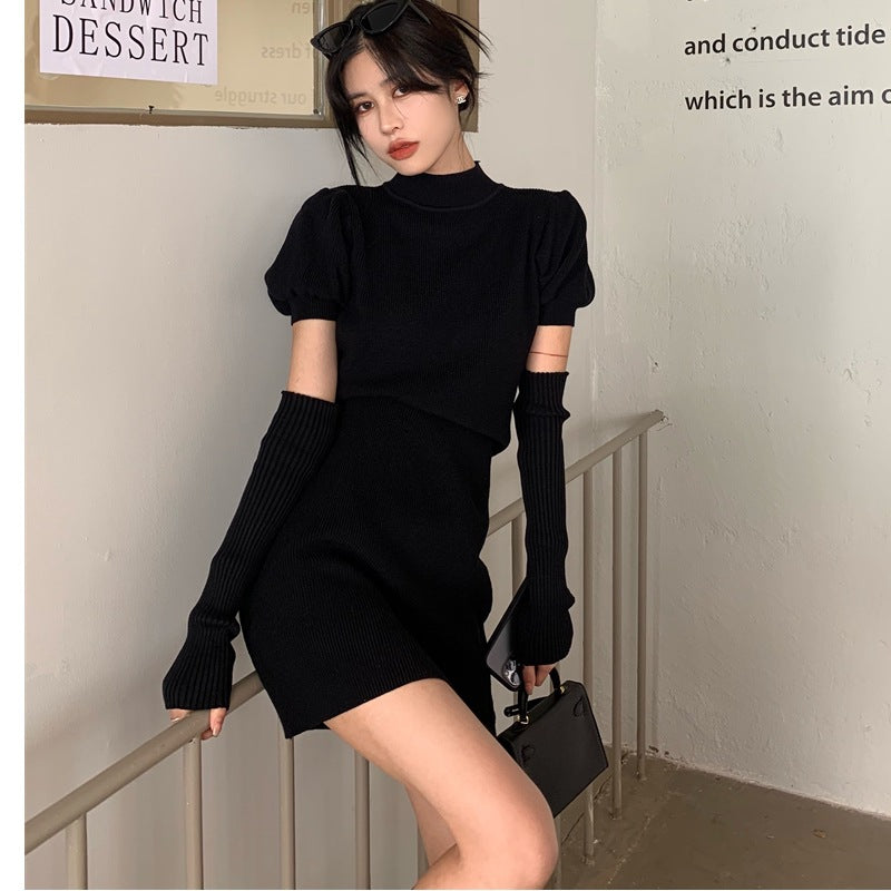 Womens Slim-fit Red Knitted Dress