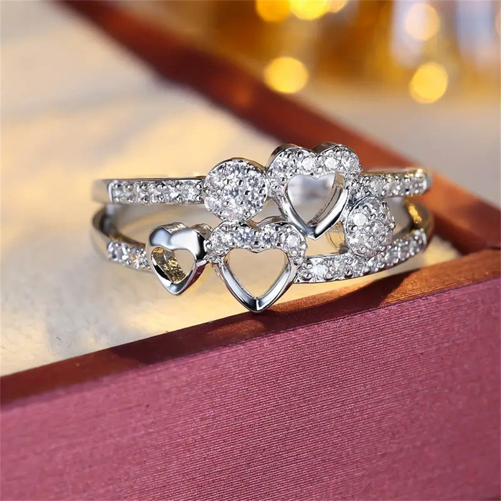 Alloy Geometric Heart Shape Opening Adjustable All-Match Ring
