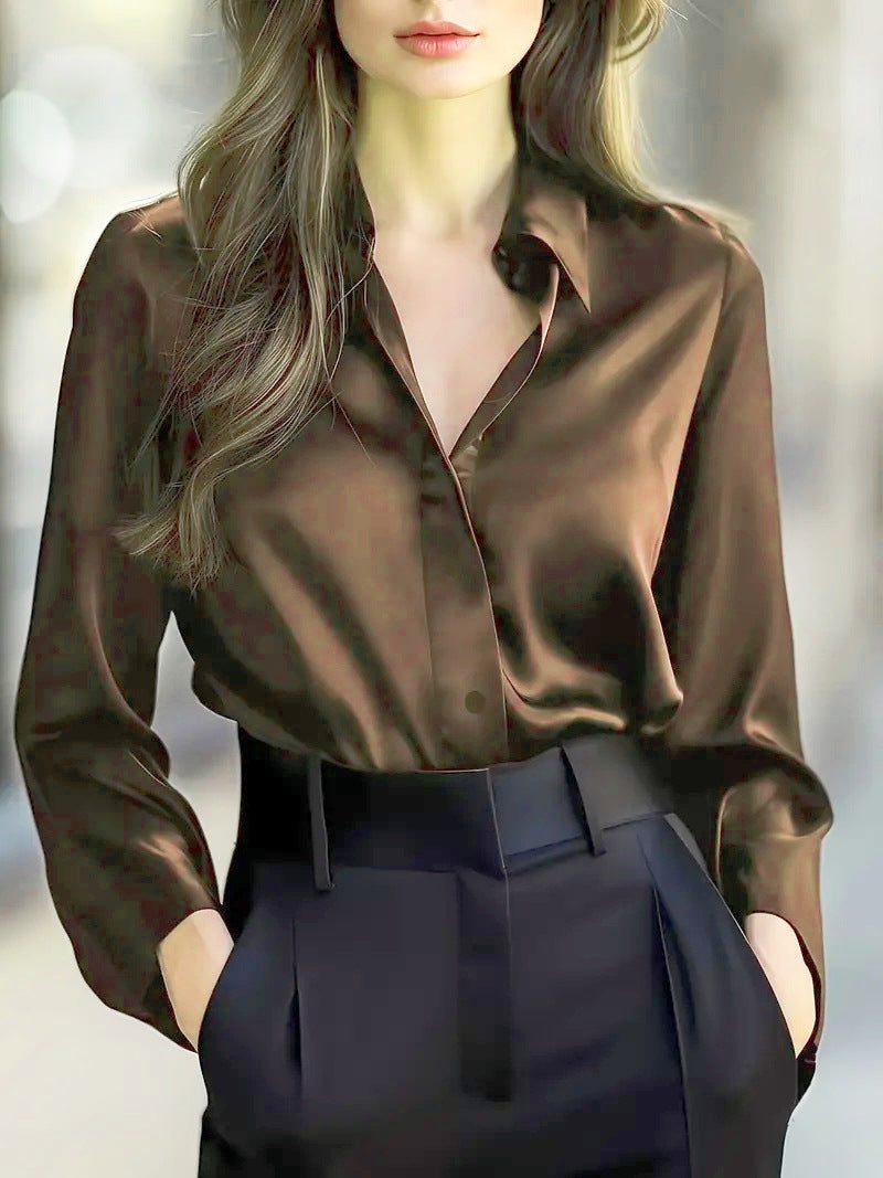 Solid Color Fashion Elegant Long Sleeve Button Shirt Women's Clothing