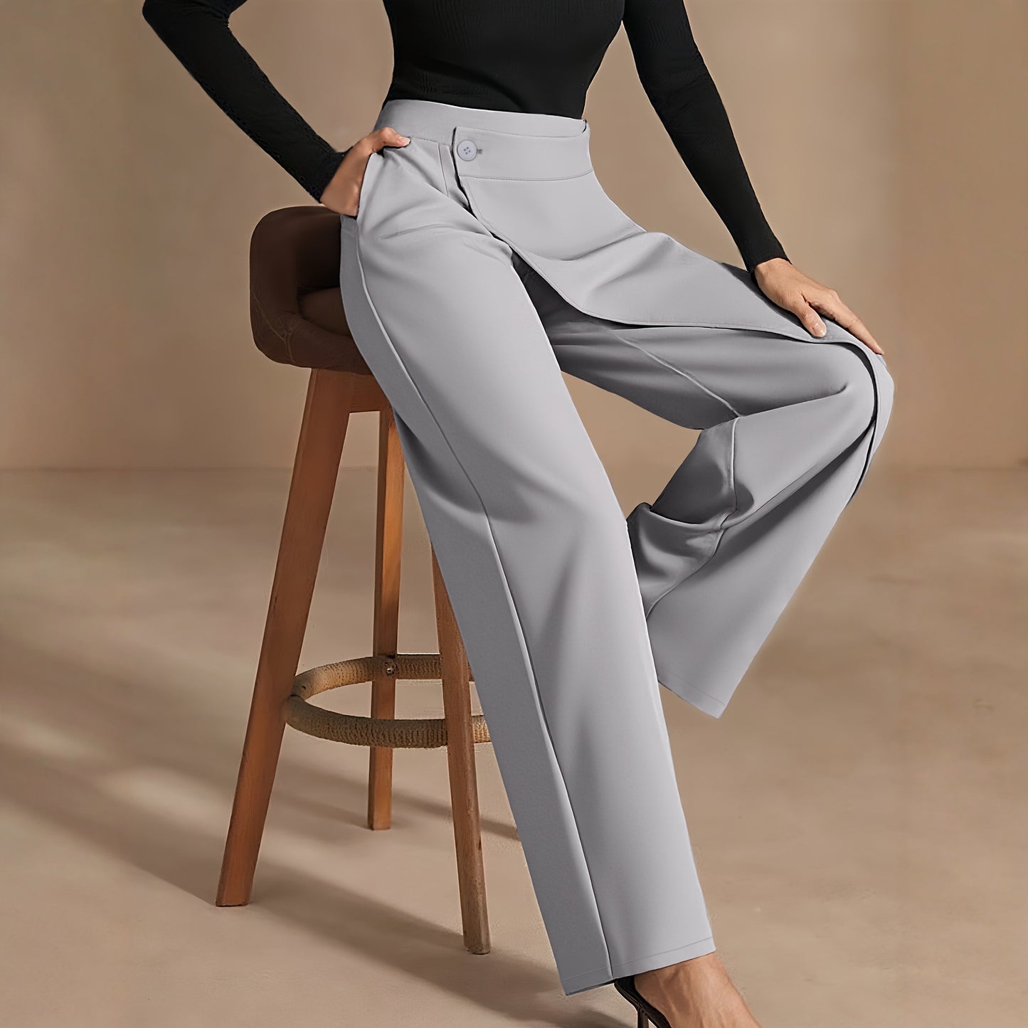 Asymmetrical Draping Suit-style High-waisted Slimming Casual Pants