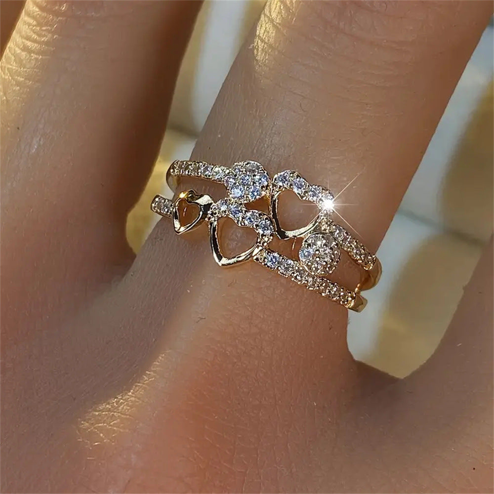 Alloy Geometric Heart Shape Opening Adjustable All-Match Ring