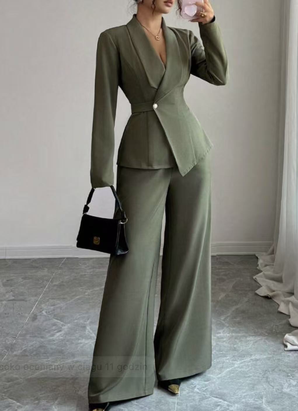 Solid-color Long-sleeve Straight-leg Pants Set For Women