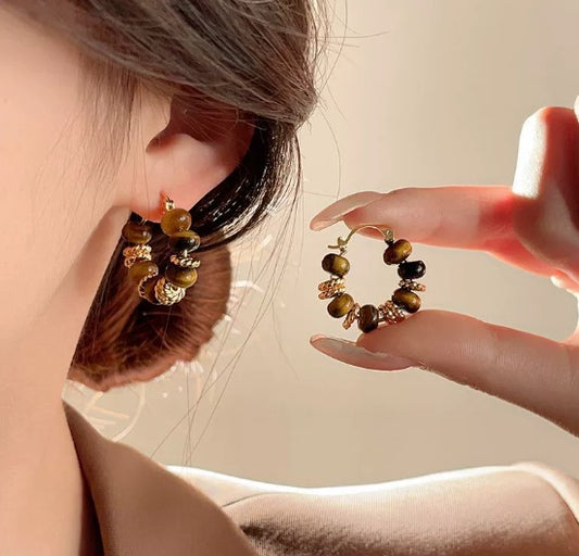 Mirad Tiger Eye Stone Retro Earrings