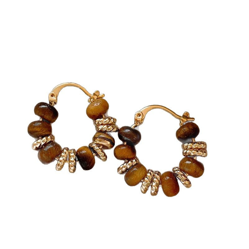 Mirad Tiger Eye Stone Retro Earrings