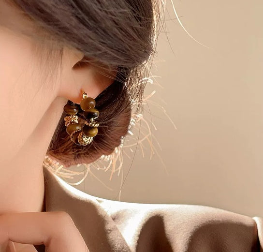 Mirad Tiger Eye Stone Retro Earrings